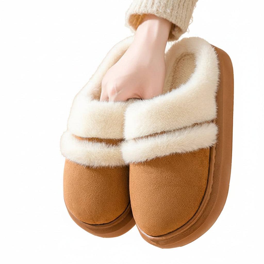 Fashion Warm Cotton Slippers For Women Leisure Thick Bottom Non-slip Plus-velvet House Shoes Winter Bedroom Floor Suede Slipper