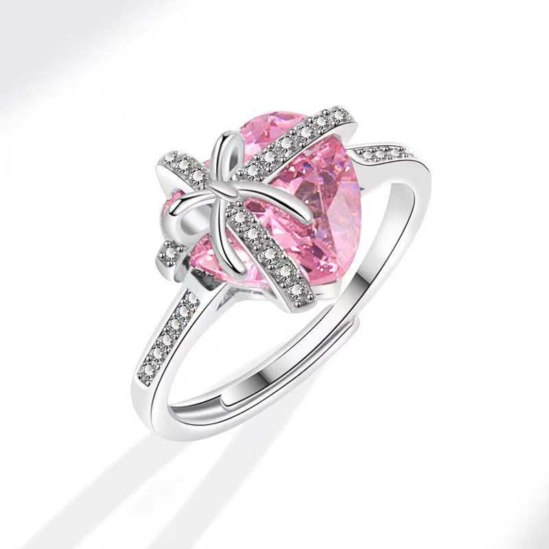 Yellow Zircon High-Carbon Diamond Bow Ring For Women